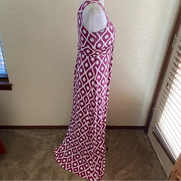 Boden Maxi Dress Long Geo Floral Print V Neck Sleeveless Purple White Twist: 10 - Picture 6 of 10